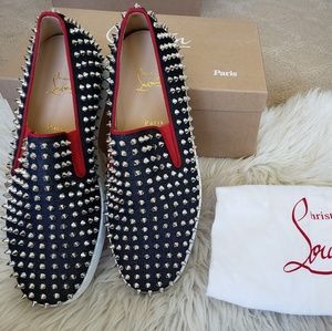 Christian Louboutin spike roller boat flat demim